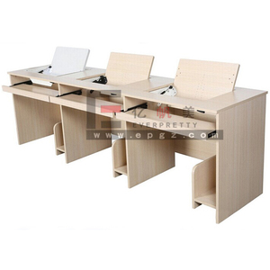 Muebles de laboratorio modernos para escuela, mesa de ordenador ajustable con pantalla abatible y soporte de CPU para tres estudiantes - Product Image 1