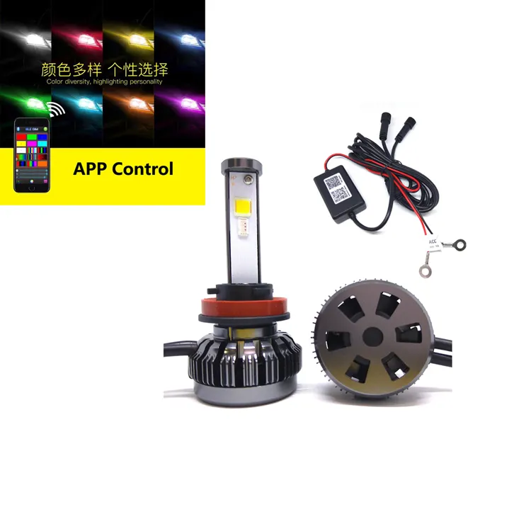 Mini bombilla LED para coche con Control de música, colores RGB, H7 H11 H4 S1 S2 G5 G7 C6 MI2