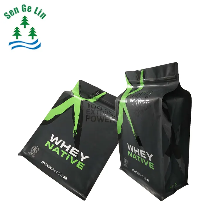 OEM Wholesale Flat Bottom Square PET/PE Food Packaging Plastic Bags Customizable Sizes 1Kg 2Kg 5Kg Whey Protein Powder Matte