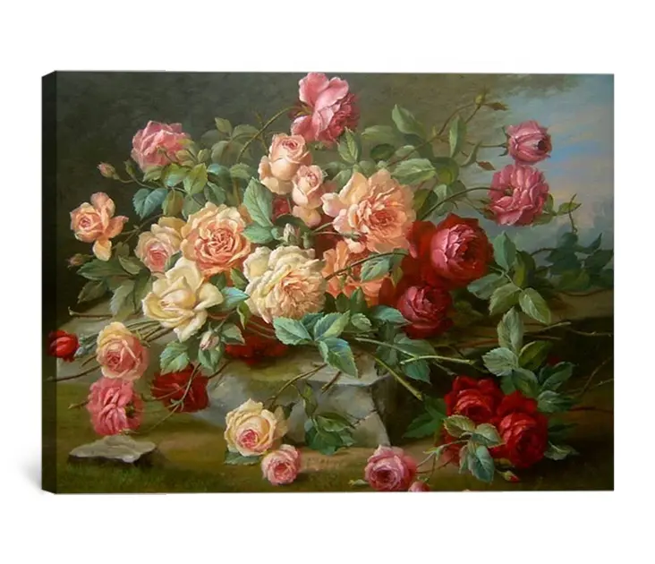 Peinture à l'huile sur toile, magnifique fleur de rose, nature morte