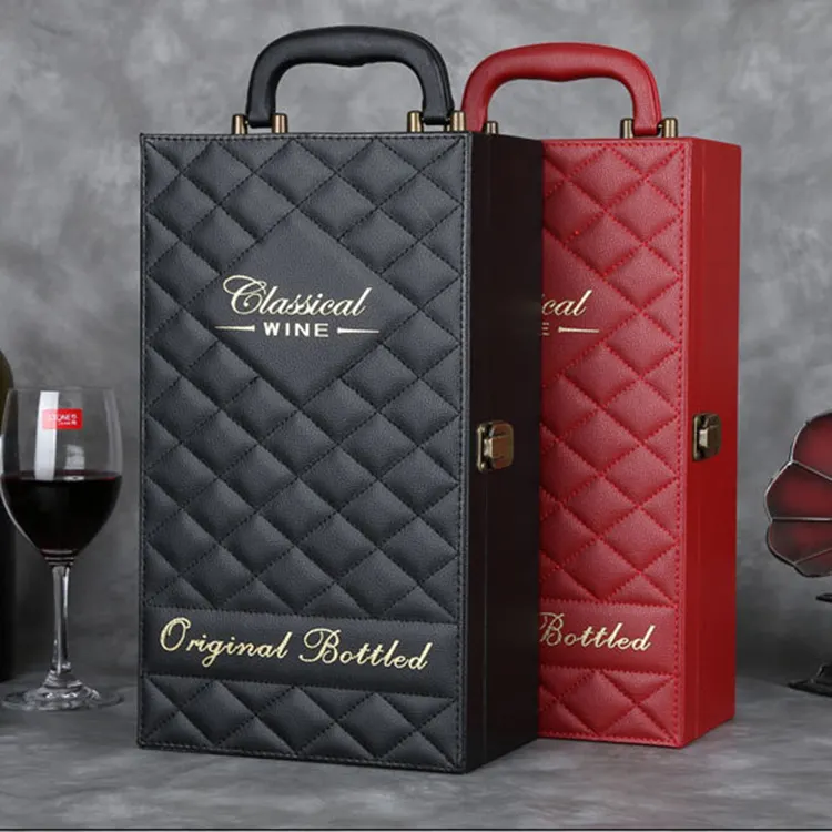 Caja de regalo de vino personalizada, porta vino de cuero, venta al por mayor