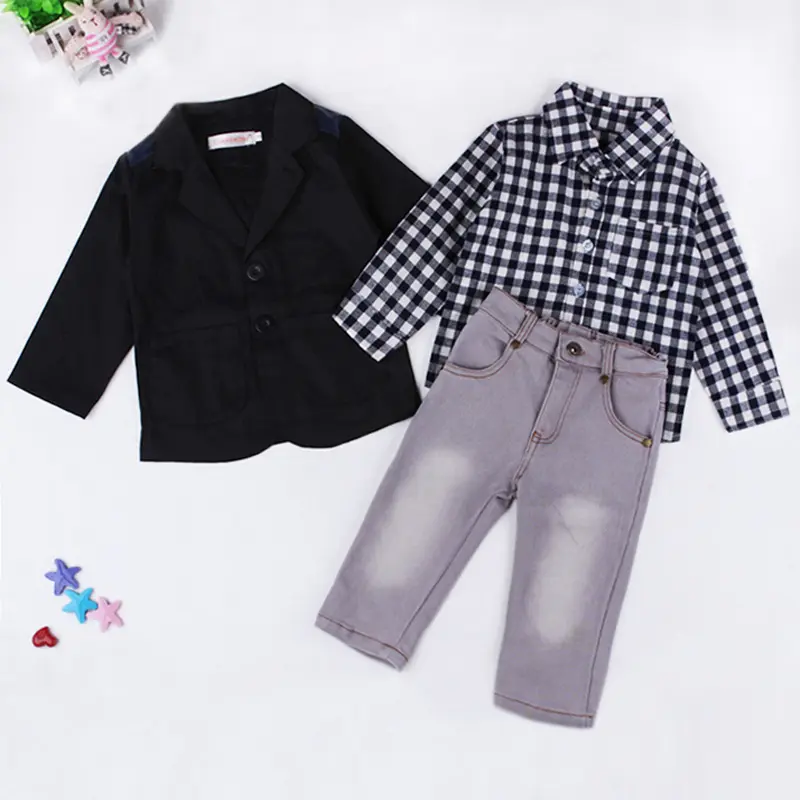 Conjunto de roupa infantil, venda quente para crianças verão menino 3 peças conjuntos de roupas para festa meninos set113