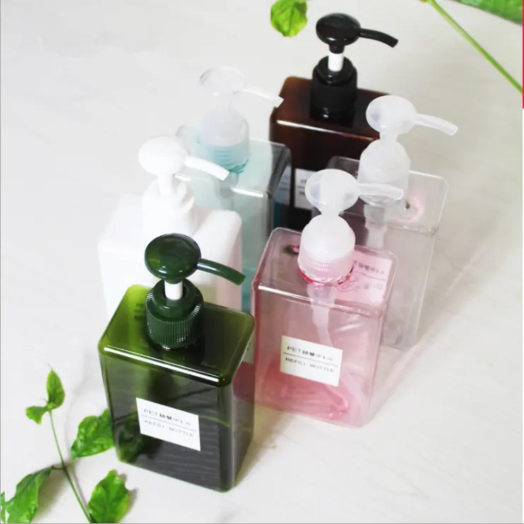 100/150/250/280/450/650ml bottiglia di Shampoo in plastica quadrata verde ambra C lear con pompa bottiglia di PETG ricaricabile