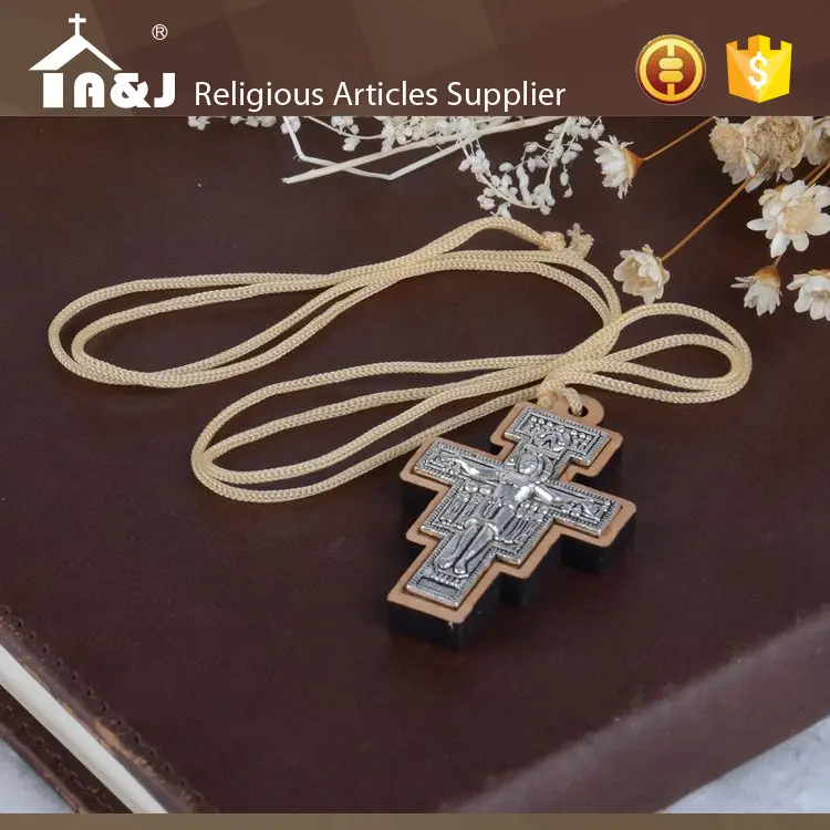 A & J San Damiano di legno crocifisso, crocifisso religioso, religioso croce con ortodossa icona del pendente