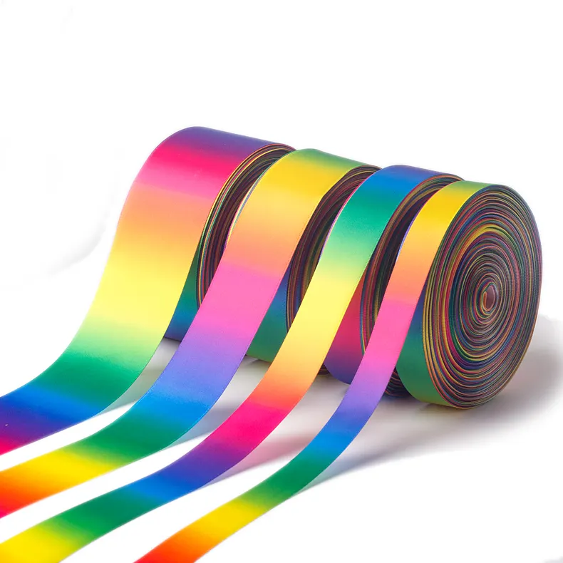 Wholesale 1inch printed rainbow satin ribbon For gift packaging DIY decoration satin ribbon