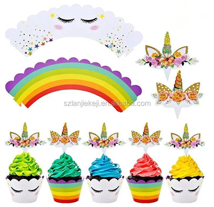 Unicorn Cupcake Topper e Wrapper per la Festa Di Compleanno Forniture Baby Shower Decorazioni Del Partito Eco-Friendly unicorn cake topper