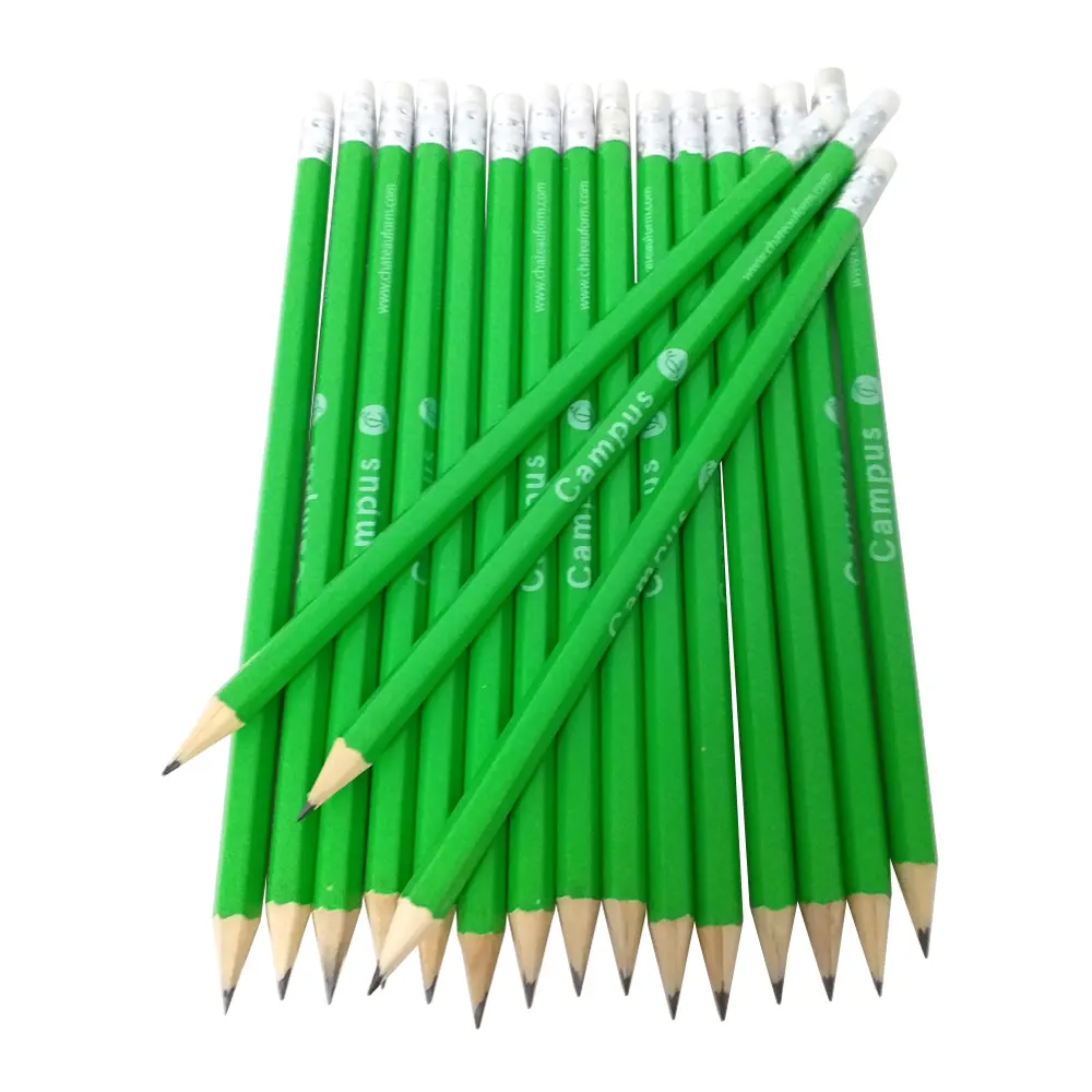 Ahşap HB kurşun grafit yuvarlak altıgen şekilli standart kalem künye Logo özel doğal siyah ahşap yeşil gevşek FSC Basswood