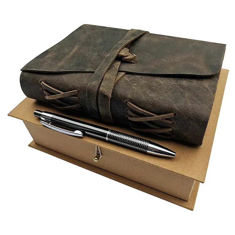 Bloc de notas diario con encuadernación antigua, cuaderno de escritura de cuero antiguo, diario de cuero Vintage