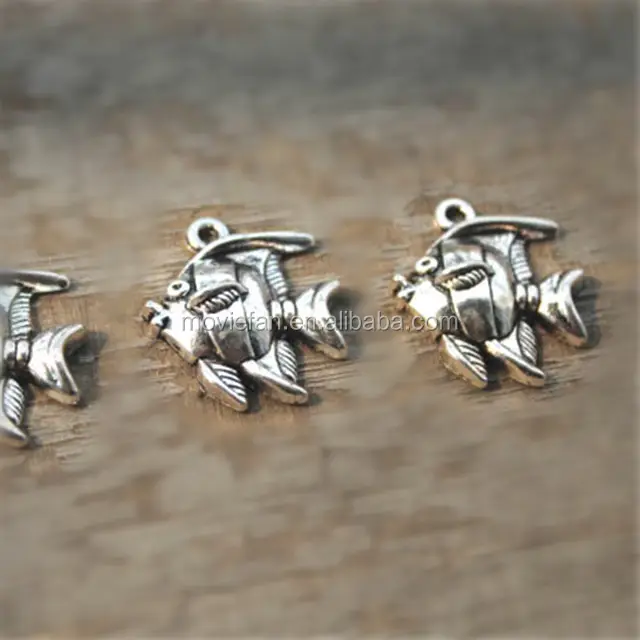Angelfish Charms Antique silver Angel Fish Pendants Charms Tropical Fish 21x24mm