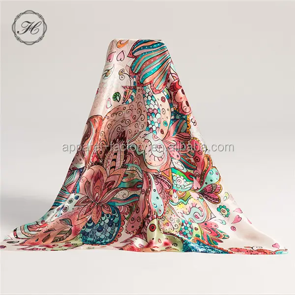 Multi Color Custom Digital Print Women's Scarves Double Sided Satin100% Silk Scarf