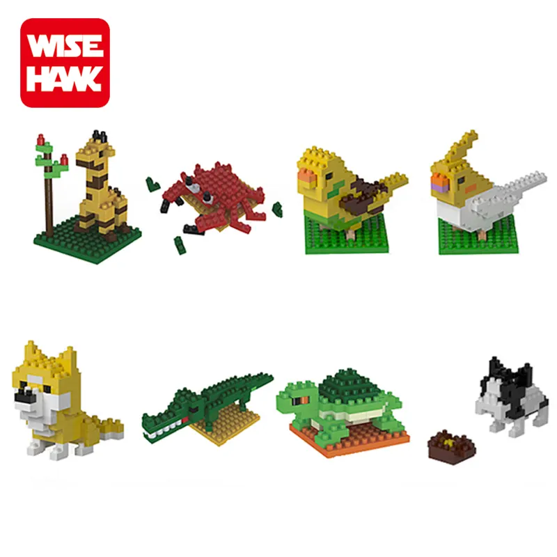 Wisehawk-bloques de construcción de plástico para niños, mini bloques de construcción de animales que conectan