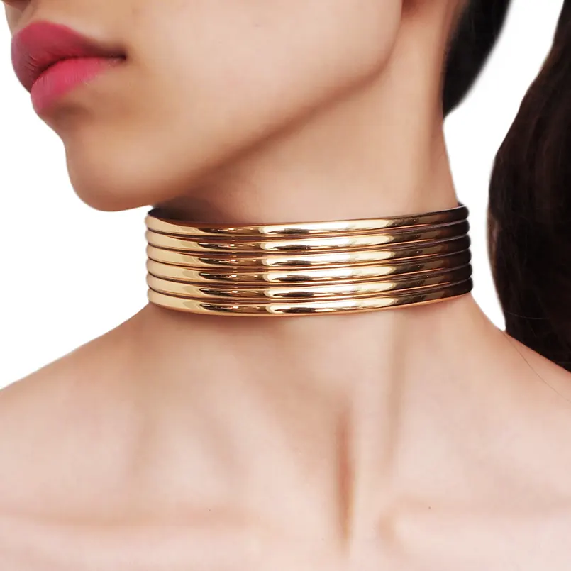 Kunden spezifische Leder Statement Choker Halskette für Frauen Mode Gold Farbe Kragen Halskette afrikanischen Schmuck verstellbar