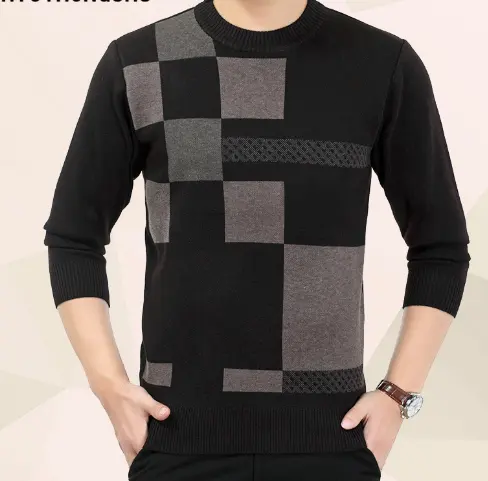 New style middle aged fashion Square good quality classic Dad clothes business O-neck knitwear Exquisite cashmere Men sweater