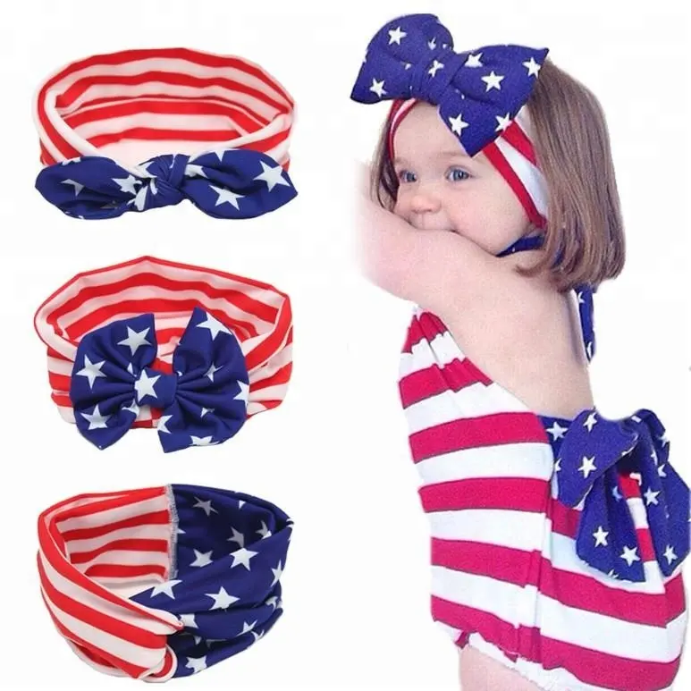 4 de Julio EE. UU. Diadema para niños Niñas Tripped Star Accesorios para el cabello de moda para niños Bandera americana