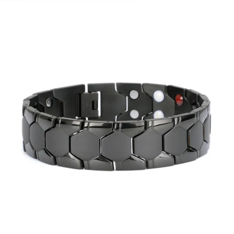 Dell'acciaio inossidabile di modo dei monili laser logo personalizzato bio braccialetto magnetico di salute degli uomini larghi del braccialetto