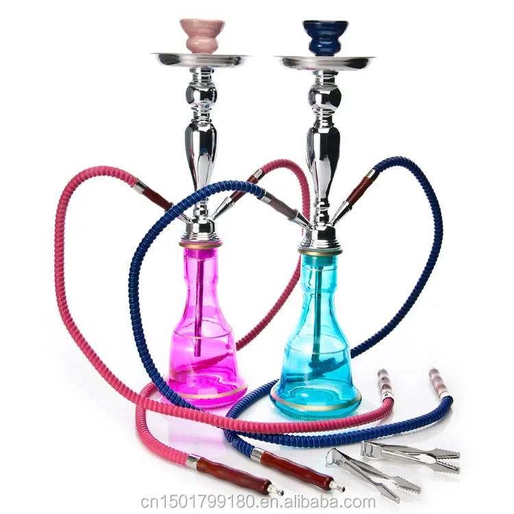 Botellas de vidrio claro de pipas de agua Color azul rojo para fumadores 2 Manguera con alta calidad Hookah accesorios Shisha EKJ H1005