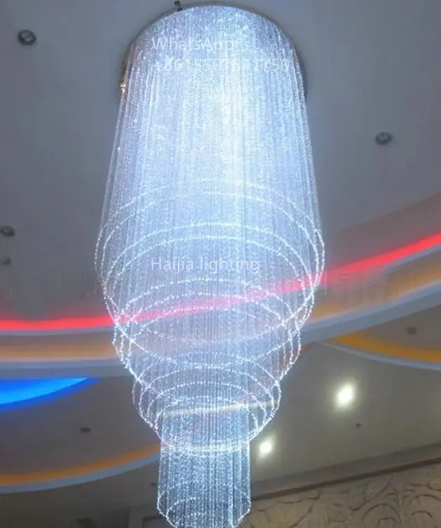 Projet d'hôtel grand personnalisé coloré led fibre optique lustre en cristal pendentif lumière