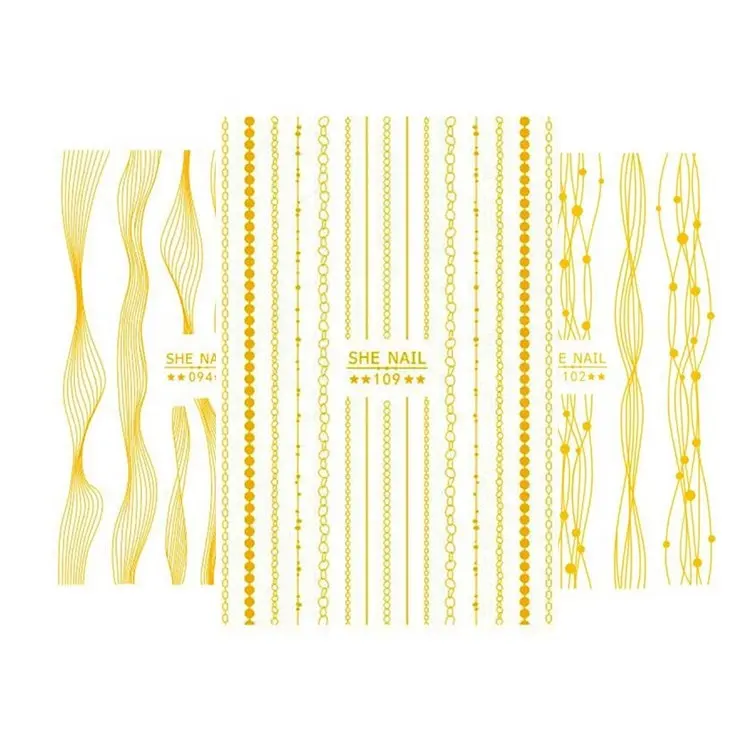 SHE 081-112 Gold Series Nail Art Sticker Metal Stripe Line Tape Self-Adhesive Transfer Foils Decals 3D DIY Manicure Tips Decor