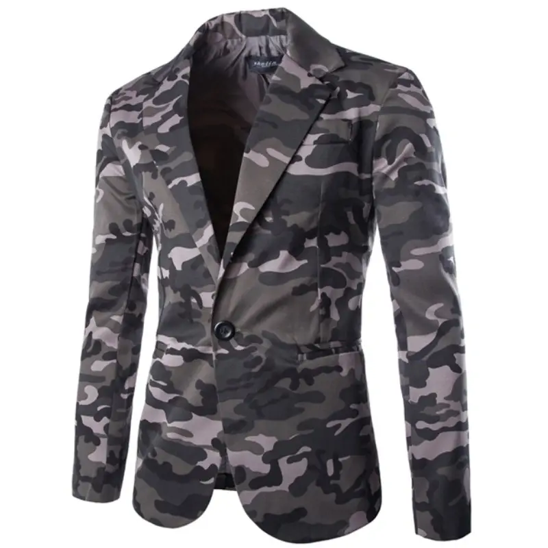 Ysmarket Cyaan Groen Camouflage Stijl Pak Mode Camouflage Slim Fit Jas Een Knop Katoen Mannen Blazers Merk Casual Jas EX8