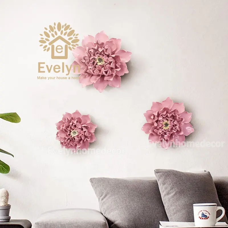 High quality Chinese style handicraft home decoration 3D ceramic art mind flower wall hanging craft
