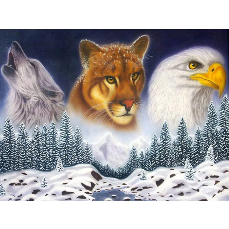 Diamond Painting Full Drill Lion Wolf Eagle And Snowy Mountain Picture Diamond Embroidery Wall Decorations 5d Drawing Art