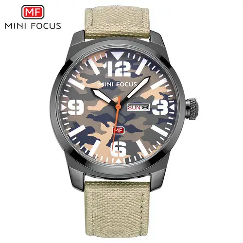 MINI FOCUS-Relojes de pulsera deportivos de cuarzo para hombre, pulsera informal de nailon con camuflaje, Color MF0032G