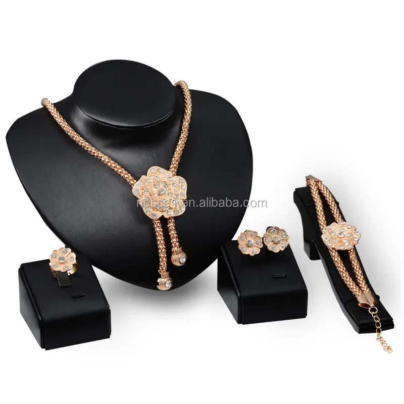 Fashion jewelry sets gold plated Flower Design Wedding Jewelry Sets For Brides Wholesales NSJS-00031