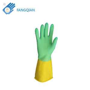 Çin fabrika 65g uzun manşet lateks bi-renk çift renkler flockcleaning temizlik endüstriyel eldiven