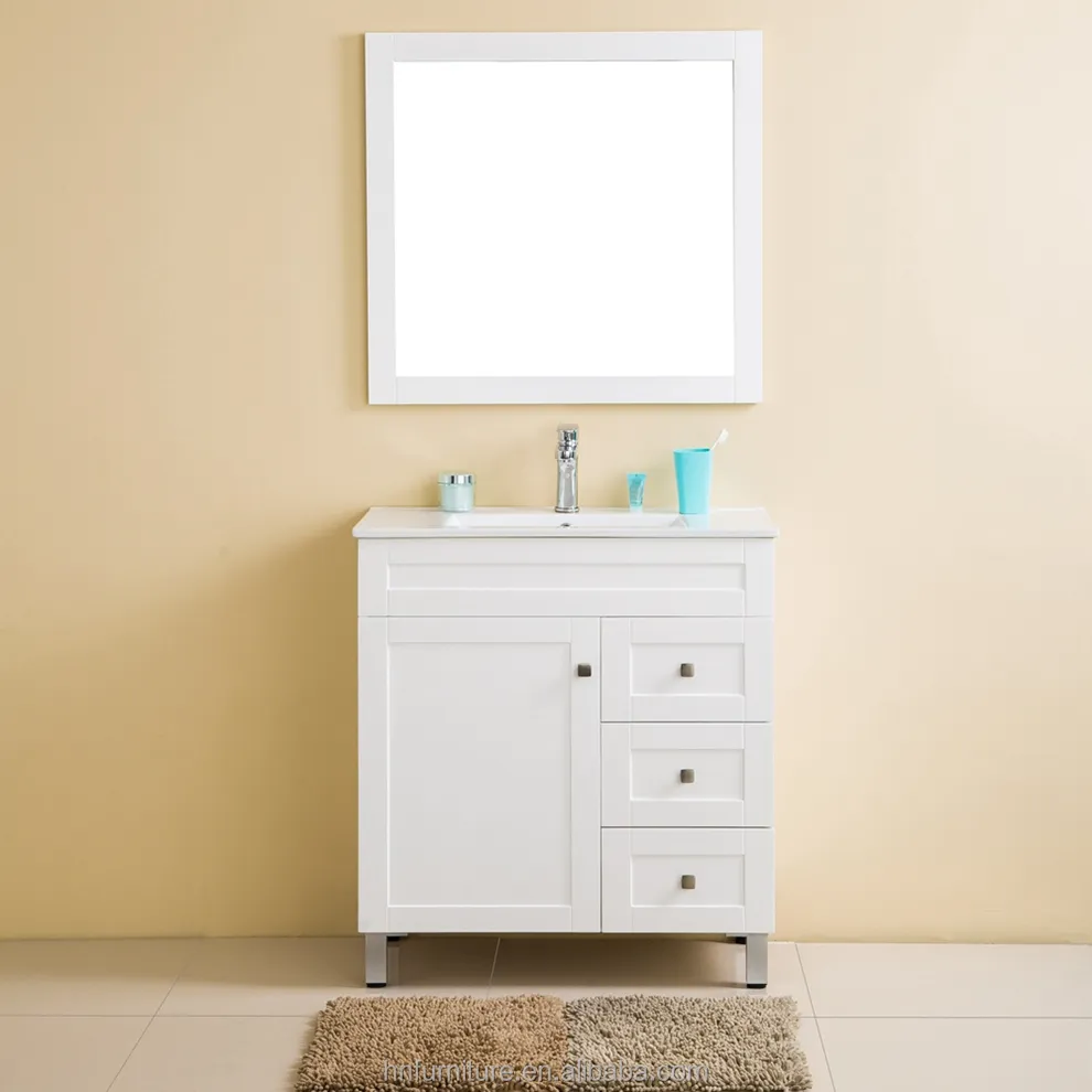 Diseño MDF gabinetes de tocador de baño vanidad con lavabo de espejo para muebles de gabinete de baño de hotel con fregaderos y espejo