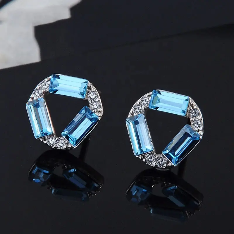 Pendientes de tuerca de diamante CZ de cristal austriaco para novias coreanas YJ-C-B453