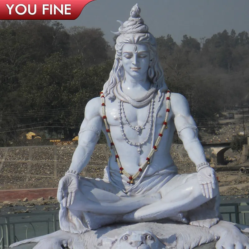Estatua de mármol blanco de la India, tallado de piedra grande, escultura de Dios indio Shiva