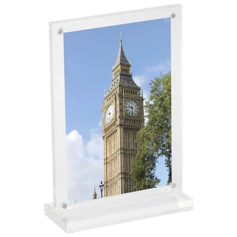 4 x 6 acrylic T shaped sign holder with magnetic close acrylic table top counter top picture frame
