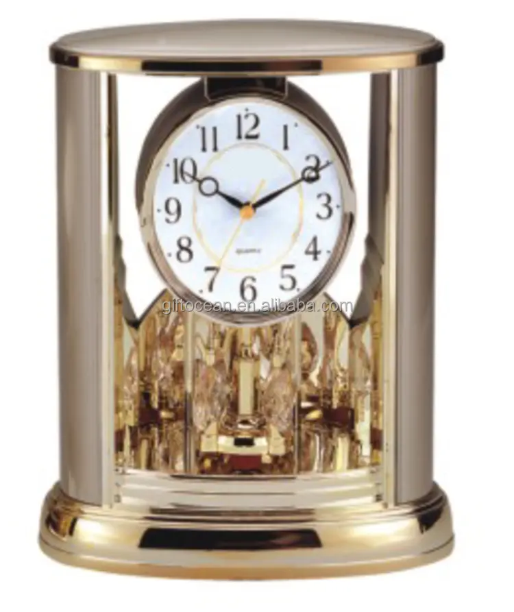 Horloge rotative de luxe style pendule, horloge de beauté pivotante avec pendule dorée antique