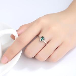 CZCITY S925银时尚祖母绿纯银女士925饰品镀金新款泪珠戒指 - Product Image 3