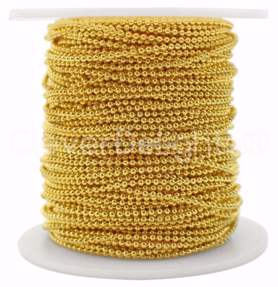 Factory Directly Sell Stainless Steel Ball Chain Spool - 30 Feet - Gold Color - 1.5mm Ball - 10 Yards Bulk