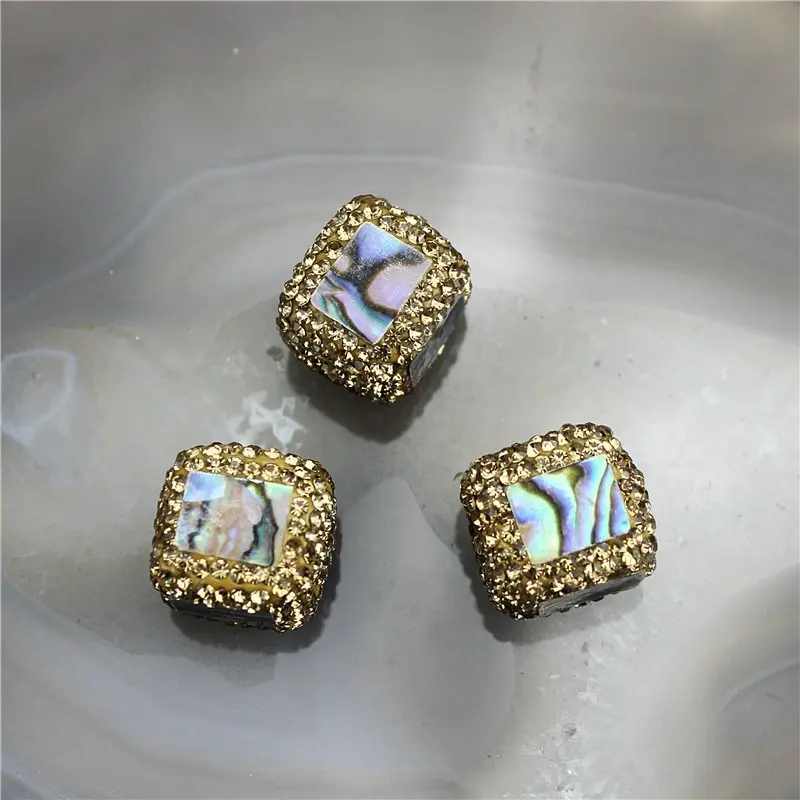 Cangkang Abalone CH-GMB0070 dengan Manik-manik Kristal Emas, Jimat Tatahan Kristal Mode, Aksesori Perhiasan Gelang/Kalung Diy