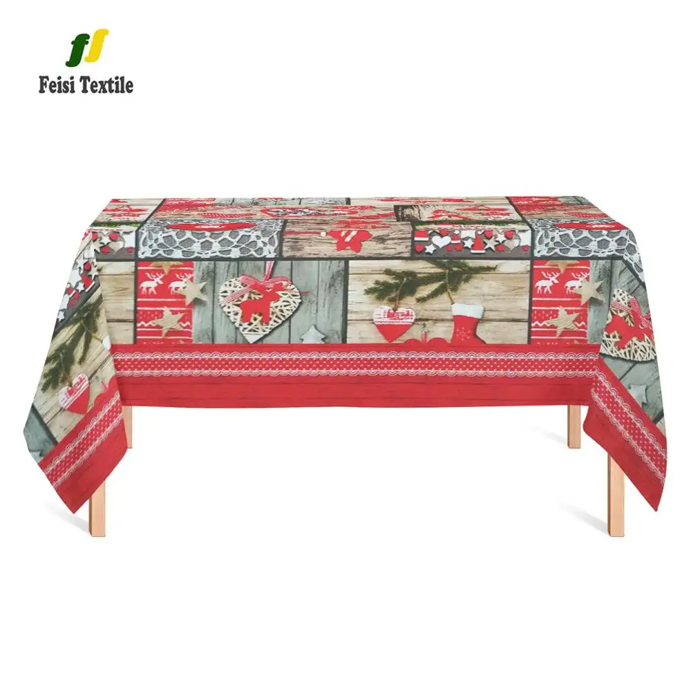 Mantel de tela estampada para cocina, comedor, restaurante, decoración de fiesta, Feliz Navidad, Poinsettia Scroll