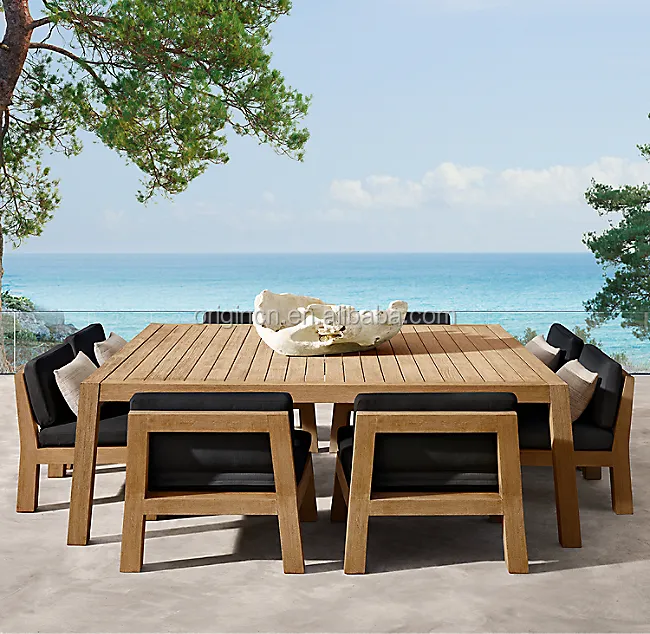 Mobília de Praia Pátio Mesa de jantar Conjunto de Mesa de madeira de Teca de 8 lugares Tamanho grande