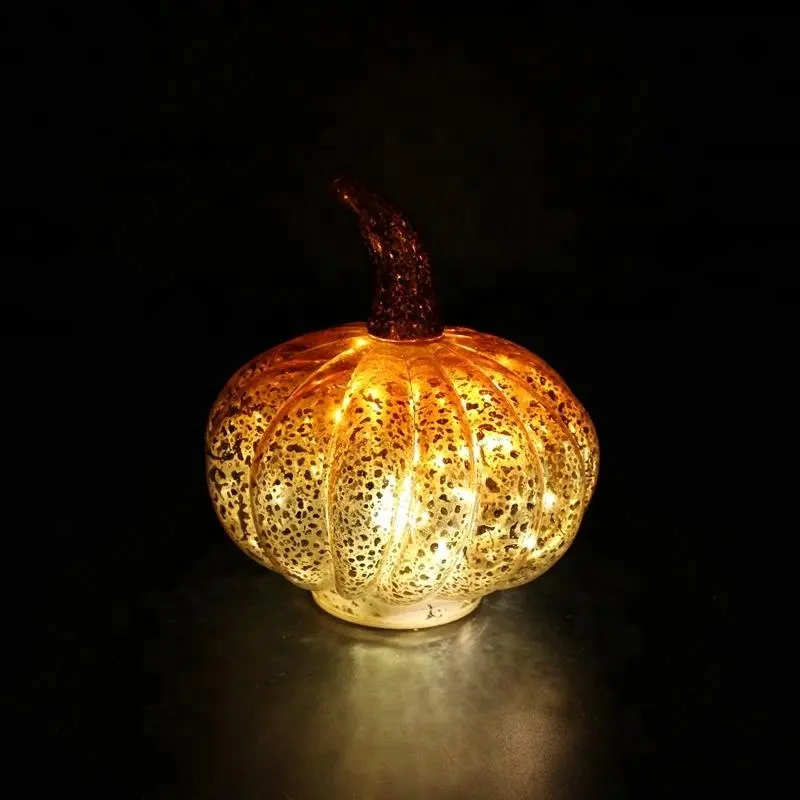 Wholesale middle Halloween decorative glass pumpkins with led light decorations