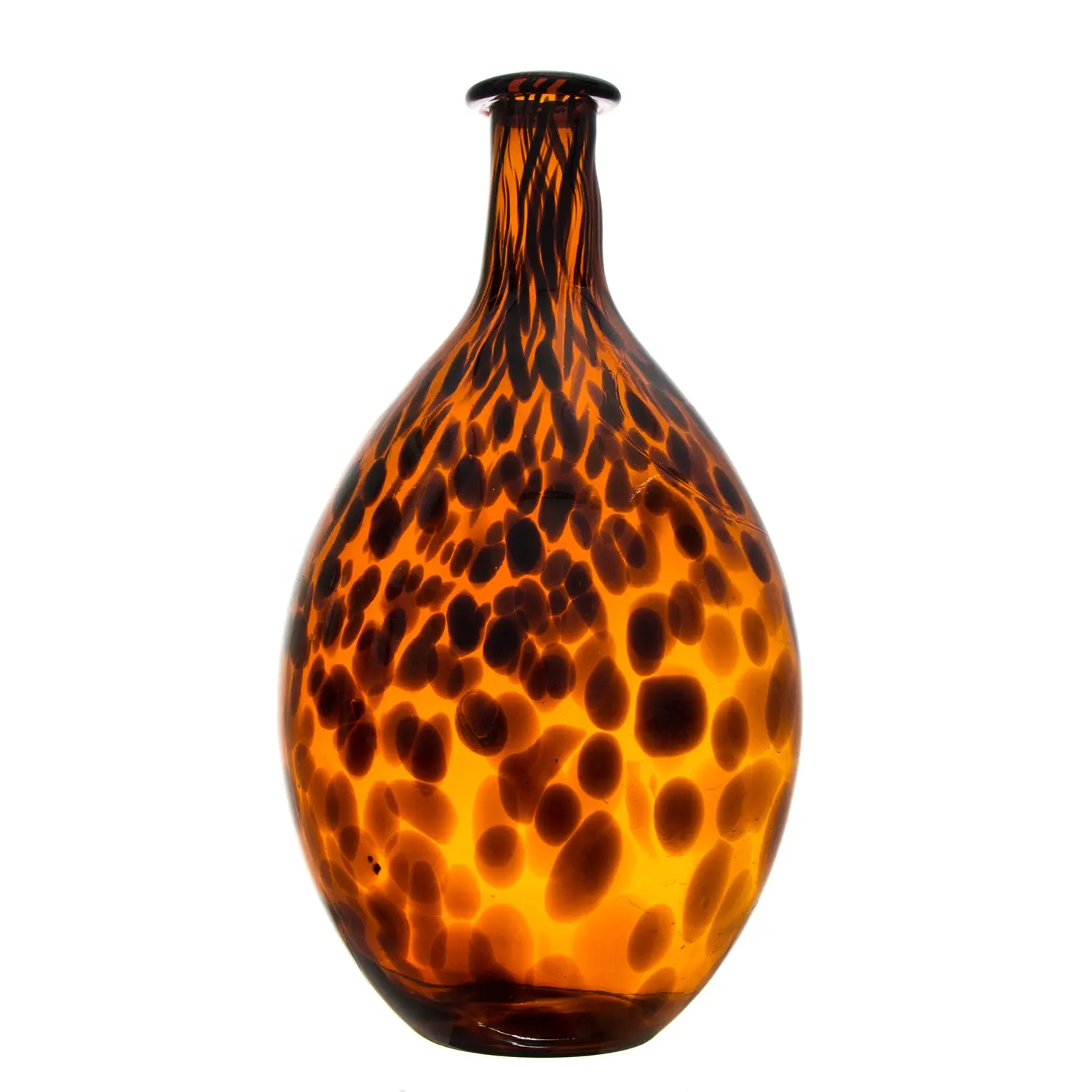 handblown amber color leopard patterns embellishments jardiniere glass vase for modern home decoration