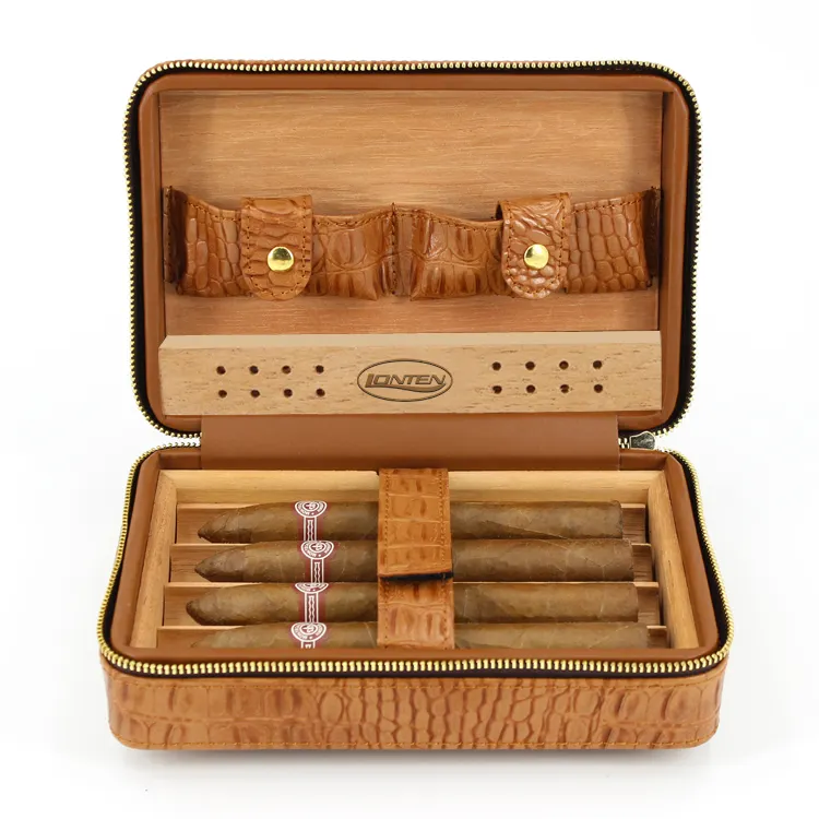 Commercio all'ingrosso moderno piccolo portatile da viaggio solido sacchetto scatola di sigari cedro sigaro custodia in pelle humidor