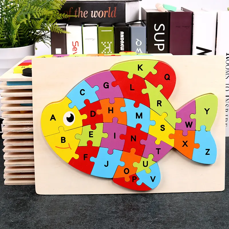 Lettre en bois Puzzle Conseil DIY Bois Éducatif Jigsaw Alphabet ABC Animaux Forme Correspondant Apprentissage Puzzles Conseil