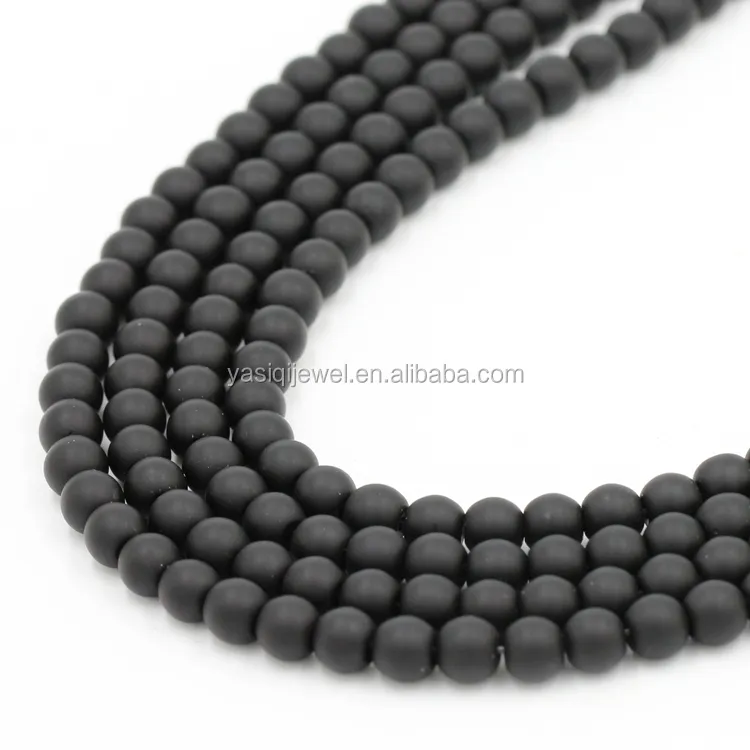 Prezzo all'ingrosso matte black onyx beads natural black agate gemstone loose stone bead strand jewelry