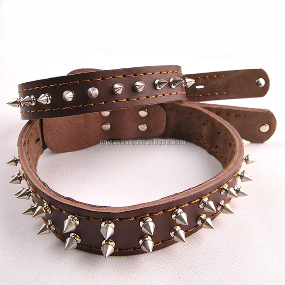 Mittlere große Rassen Pitbull Mastiff Boxer Bully Dog Halskette, Cool Sharp Spiked Studded Echt leder Hunde halsbänder