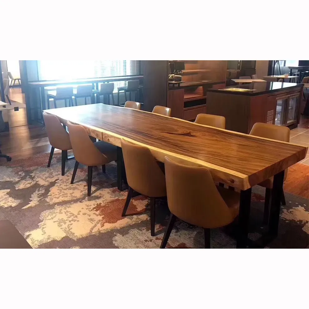 Juego de mesa de comedor de diseño moderno, mesa de comedor de 8 asientos de grano de madera agradable