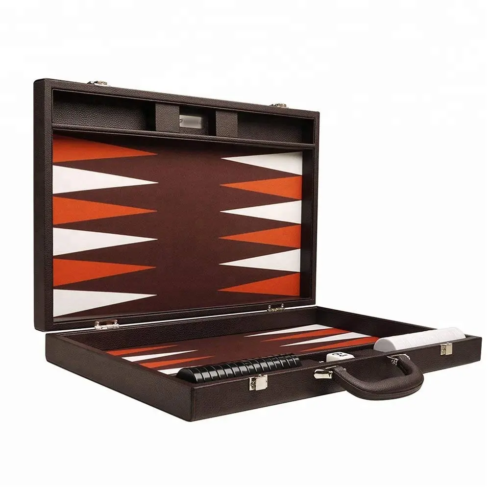 Set Permainan Catur Backgammon Premium, dengan Tas Jinjing Kulit untuk Anak-anak dan Dewasa