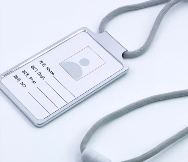 Aleación de aluminio Tarjeta DE TRABAJO Titular de la tarjeta de identificación clip transparente con correa para el cuello Cordón redondo Cordón