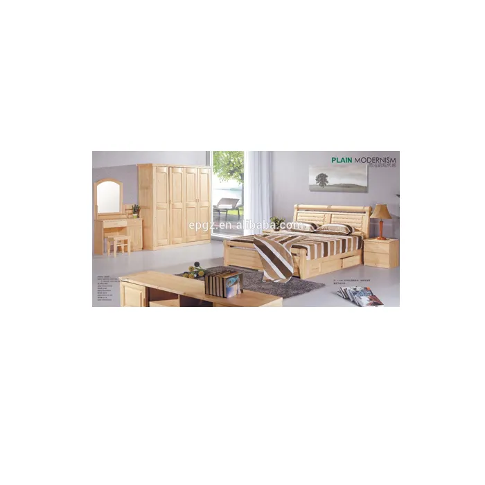 Hochwertiger moderner Stil Neuestes Design Kunden spezifische Größe Holzbett Zimmer Set Möbel mit Schubladen Bett