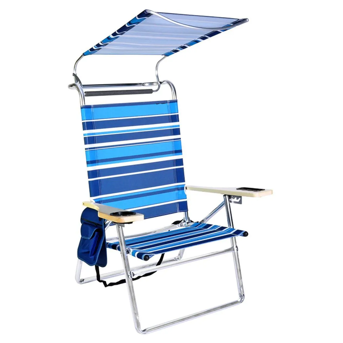 Silla de playa de 4 posiciones de lujo, tumbona de aluminio plegable para acampar, jardín al aire libre, sombrilla para patio y playa con dosel