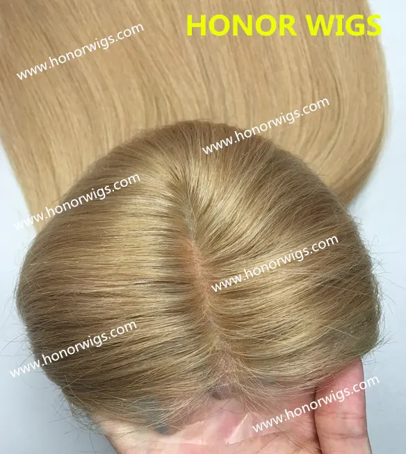 F879 light blond color #18 silk top 4"x4" full lace wig super thin skin PU around silk base 22" straight hair middle part wigs